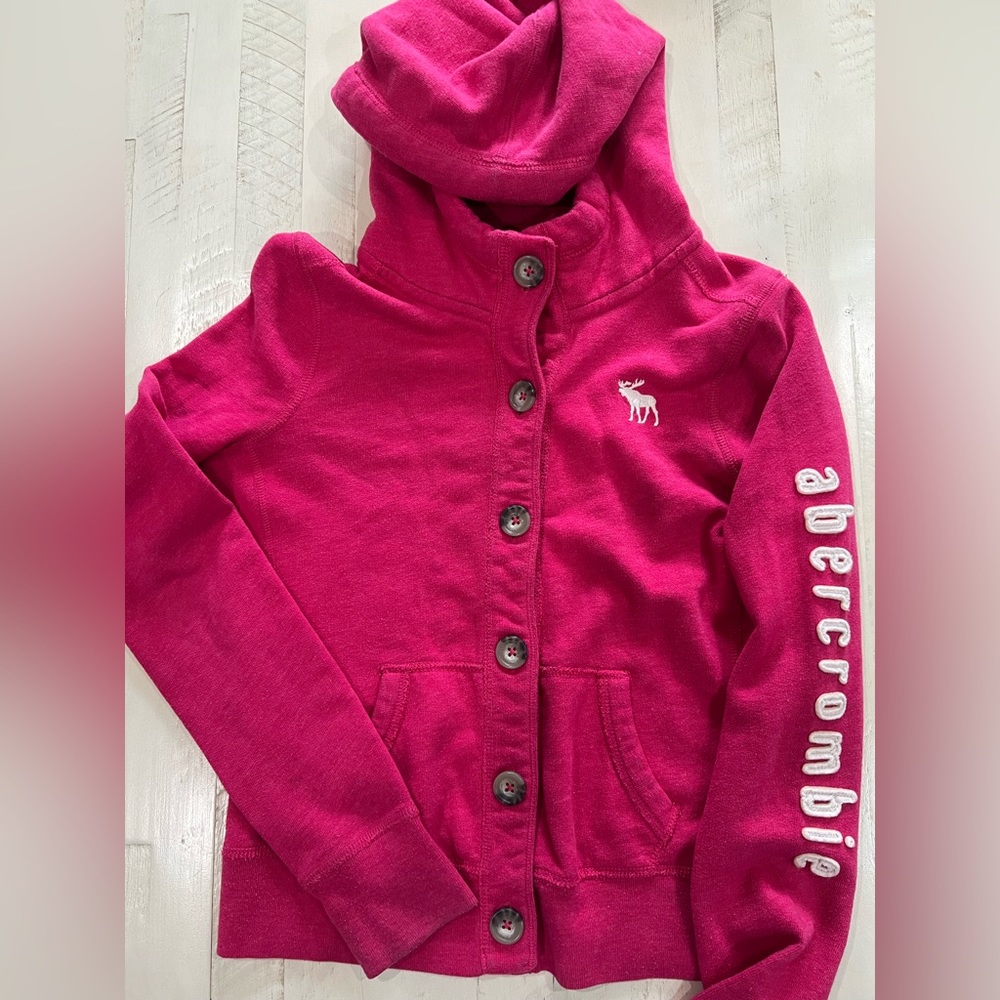 Abercrombie kids hot pink button up hoodie size youth XL